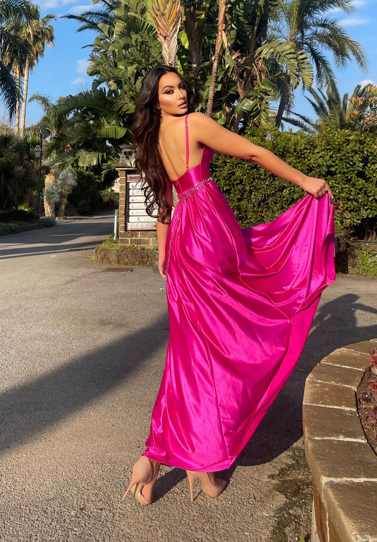 Abito Fuxia con maxi spacco