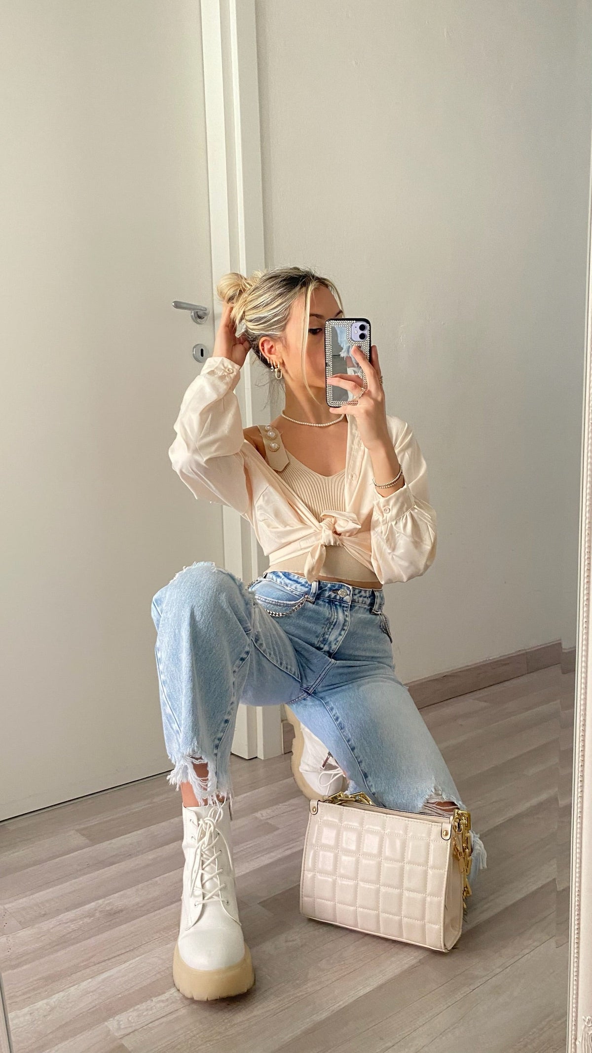 Top più camicia beige