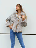 Giaccone grigio polvere dettaglio Camel
