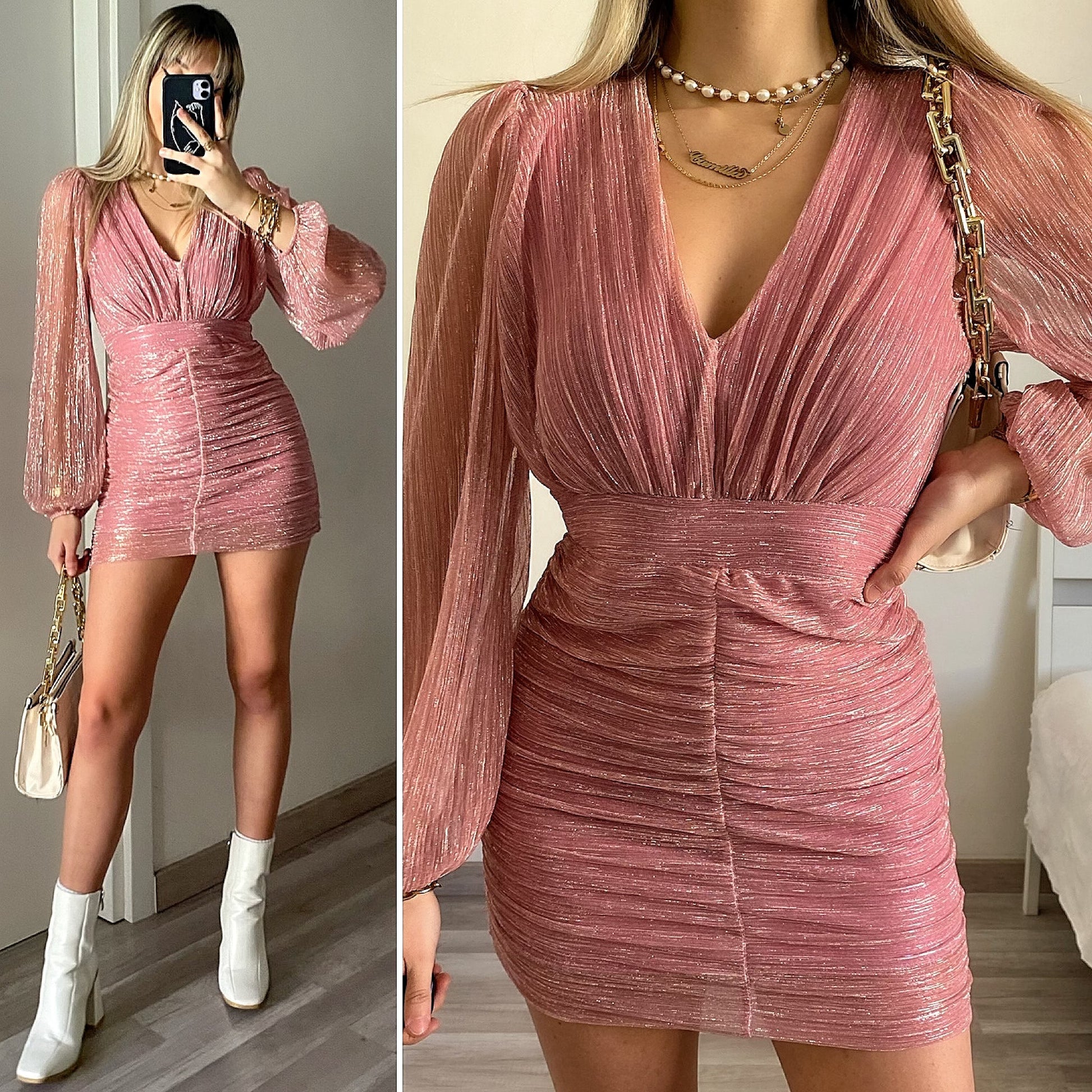 Abito arricciato rosa