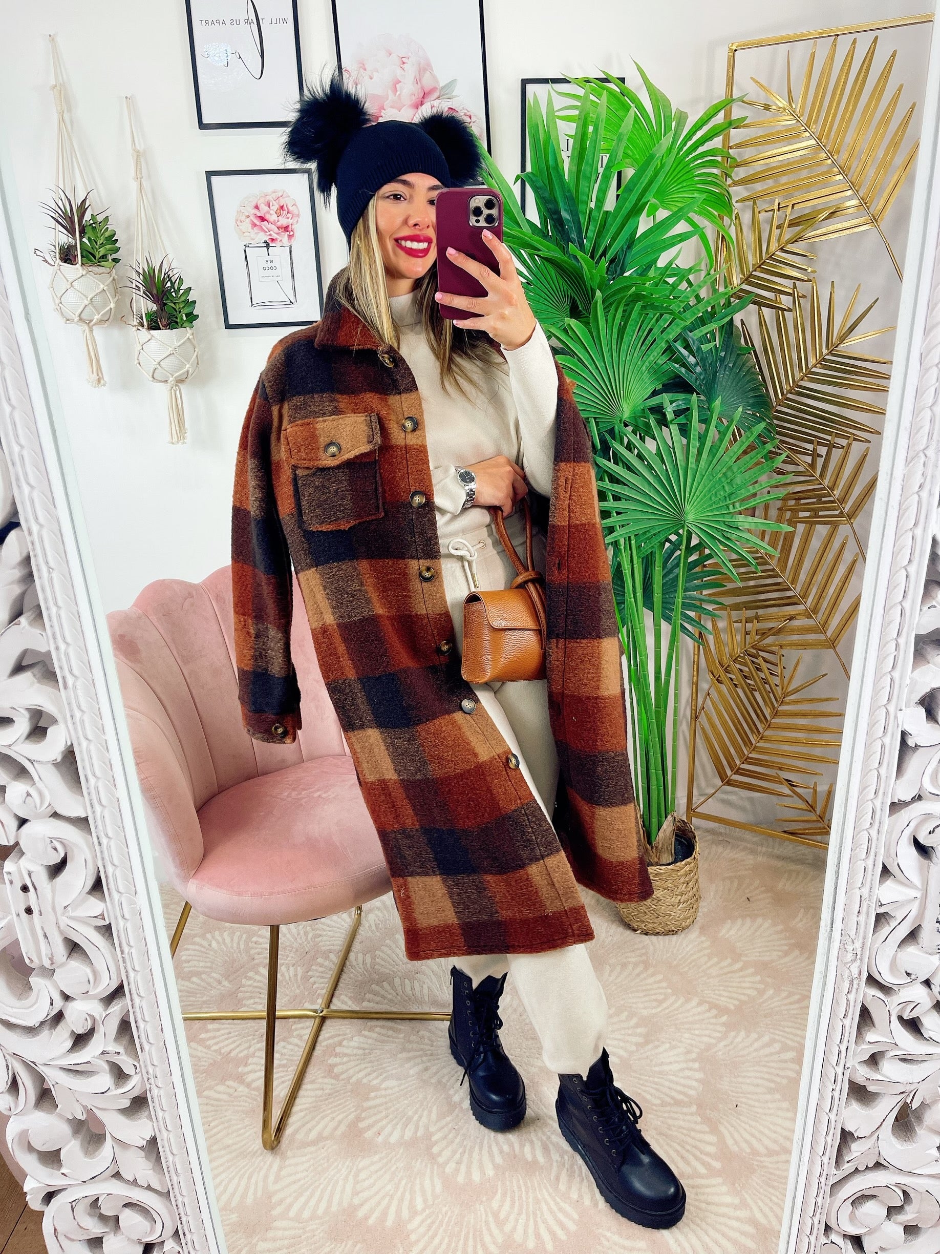 Maxi camicione a quadri Camel