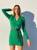 Abito verde con spalline e drappeggio