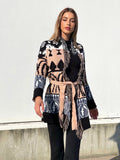 Cardigan con frange e cinta dettaglio Cipria