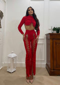 Completo top e pantalone lace rosso