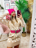 Maxi maglione camel a cuori