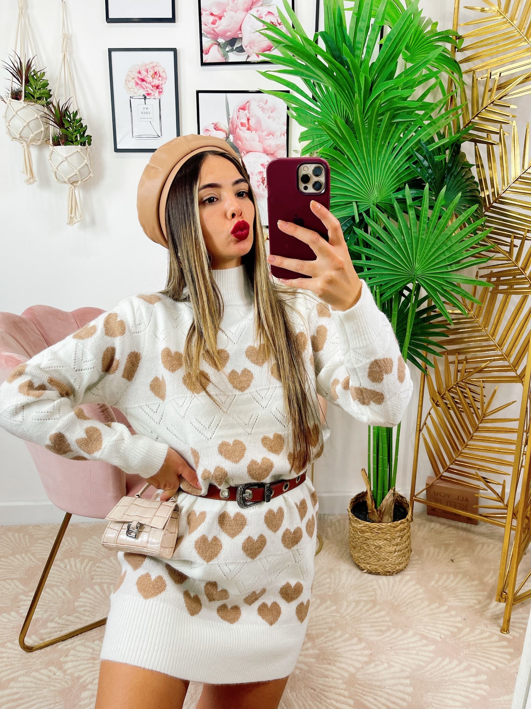 Maxi maglione Bianco a cuori