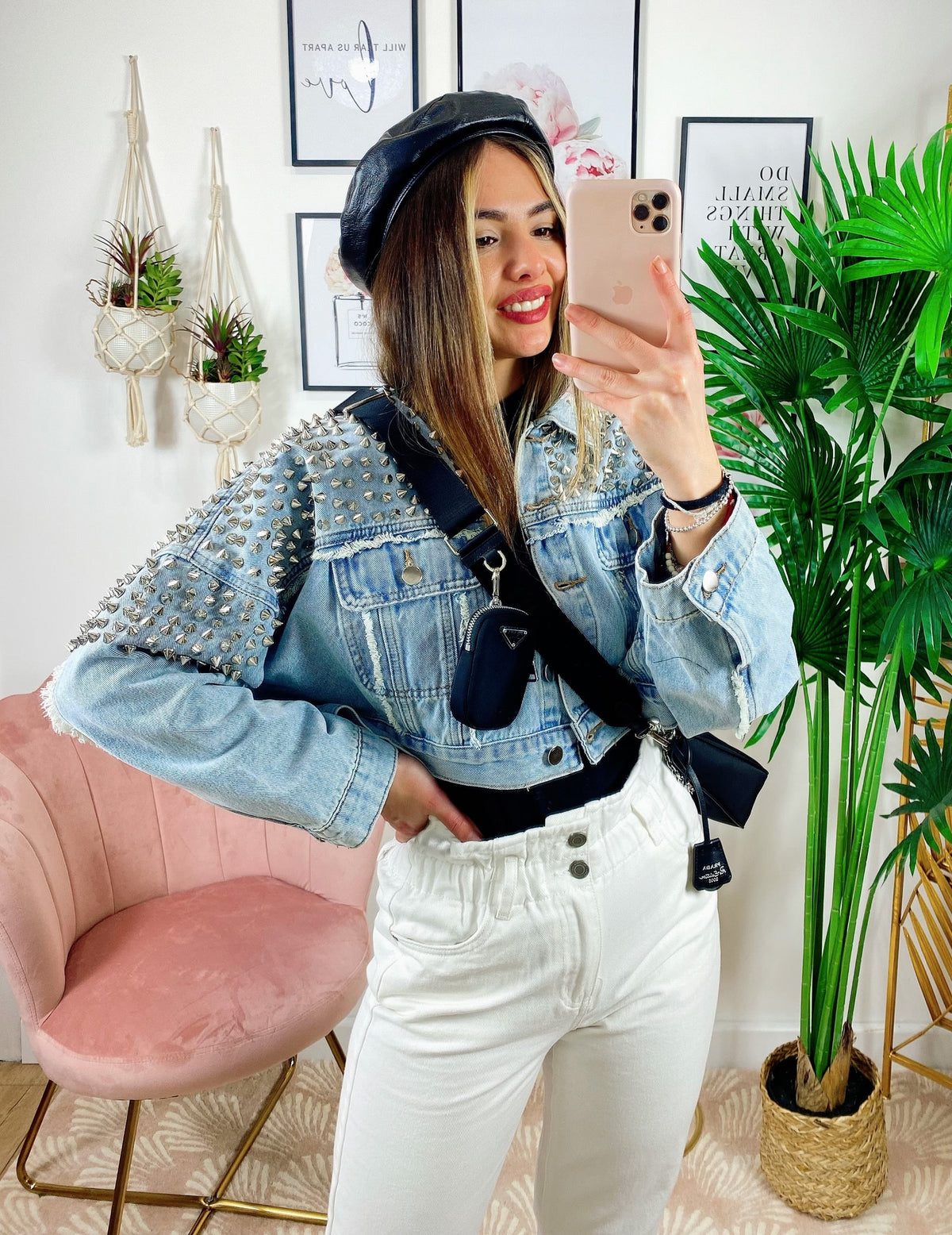 Giacca di jeans con borchie