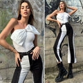 Body monospalla con fiocco bianco