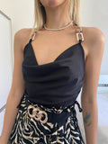Top in raso con catena argento