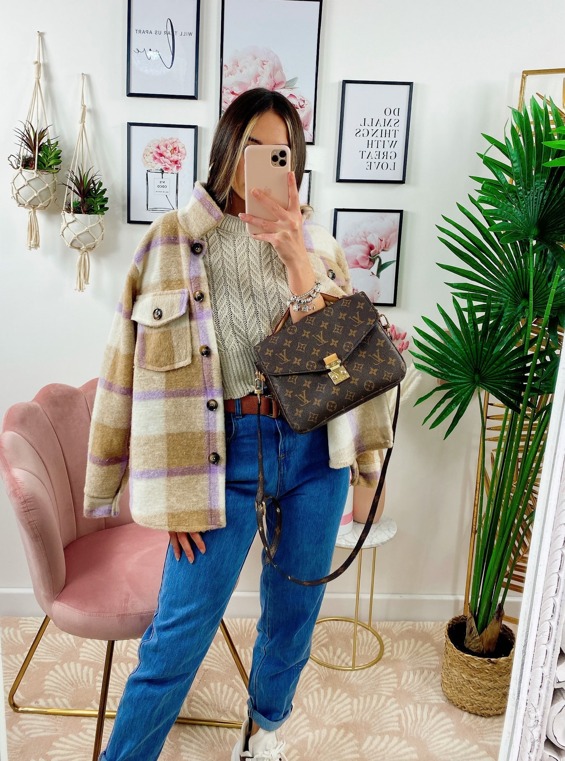 Giacca a quadri Beige/Lilla