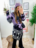 Cardigan lilla con frange e cinta