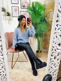 Maglione top quality blu con gioiello in strass