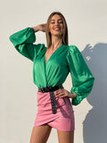 Gonna in ecopelle con zip laterale rosa