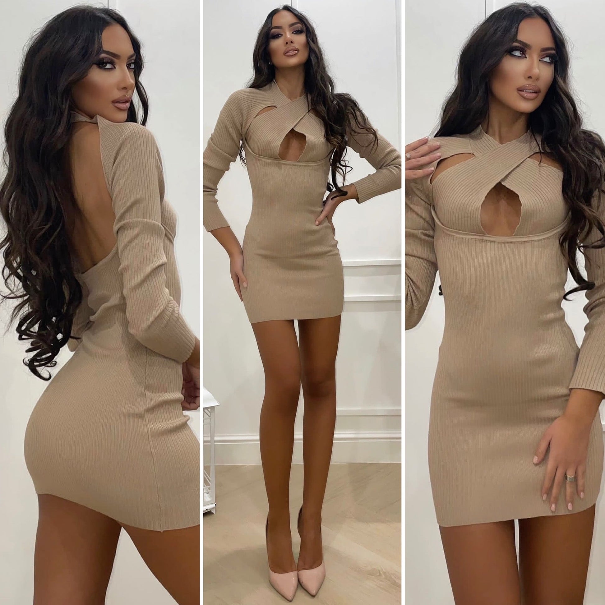 Abito a costine con incrocio Camel