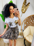T-shirt con stampa e trama maculata