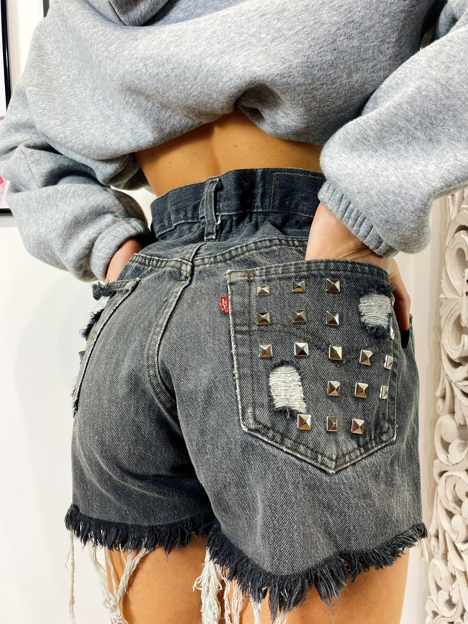 Short Levi’s Vintage con Borchie bagno grigio scuro