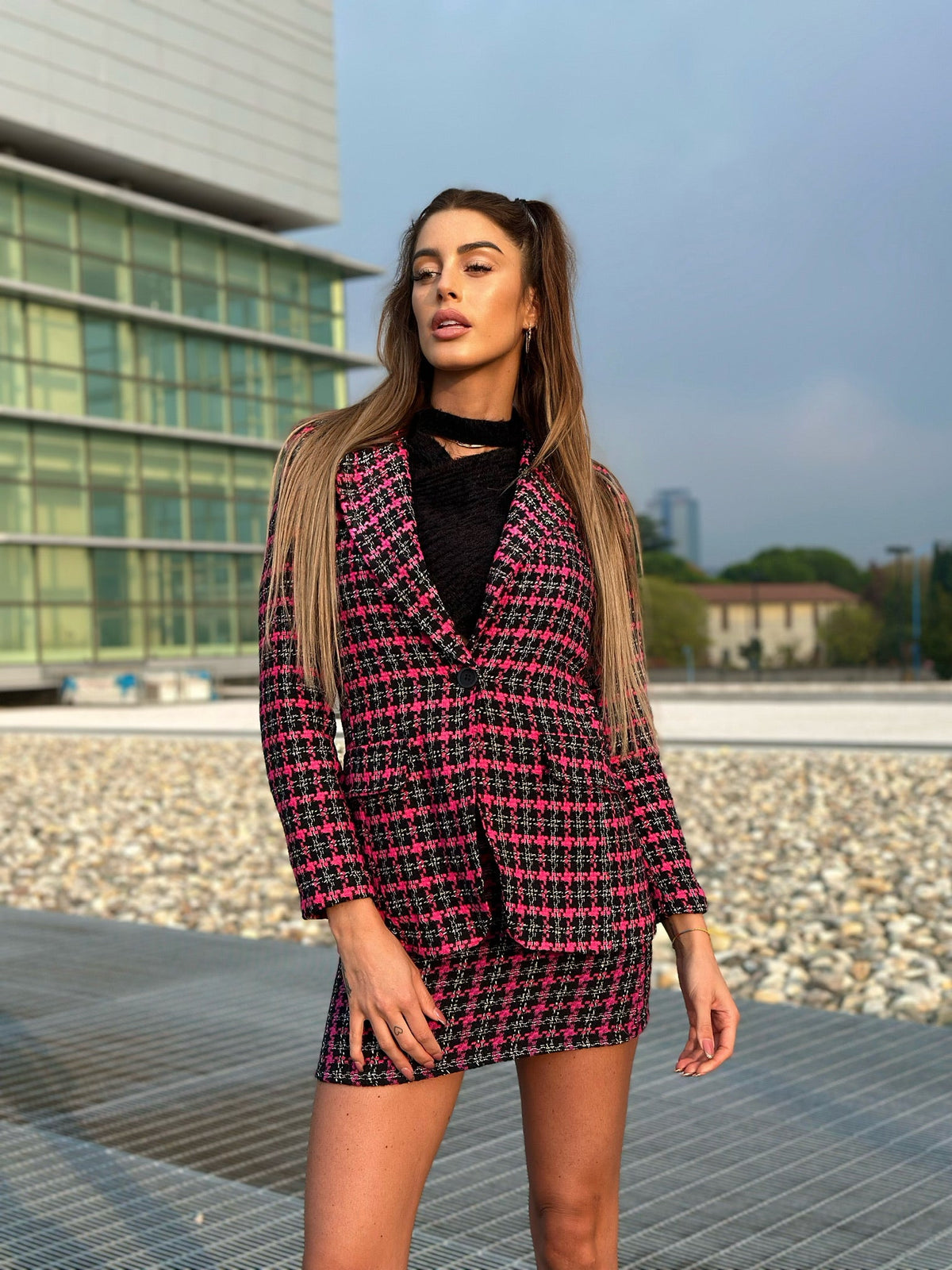 Giacca check Fuxia