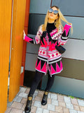 Cardigan fuxia con frange e cinta