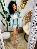 Set giacca e short verdeacqua