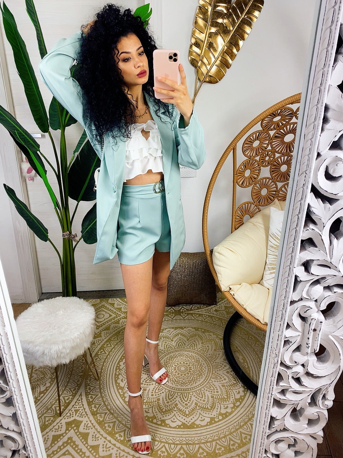 Set giacca e short verdeacqua