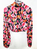 Top crop con rose nero