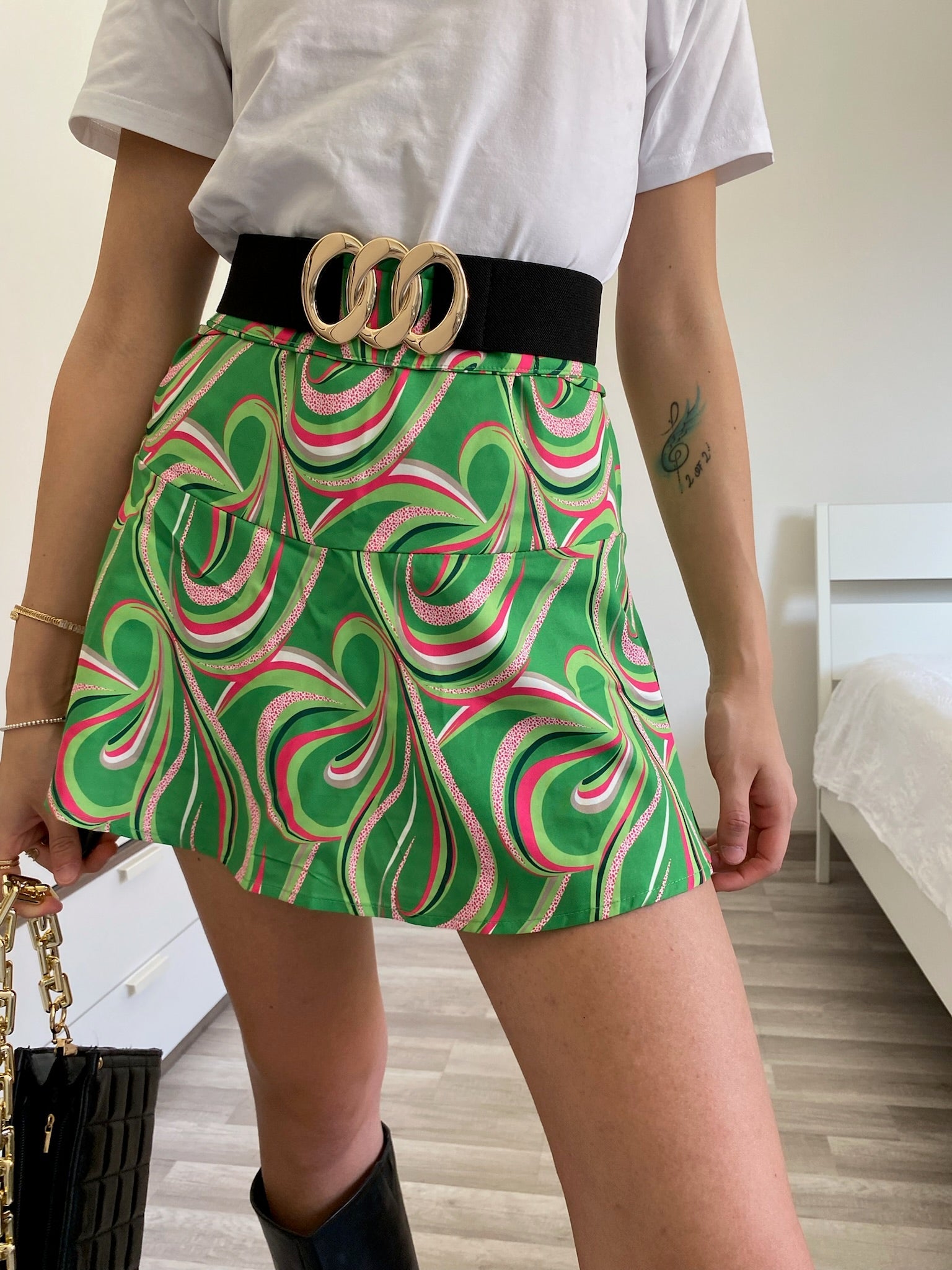 Gonna verde ricami Fuxia