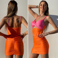 Abito bicolore arancio Fuxia