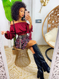 Top in raso manica lunga bordeaux