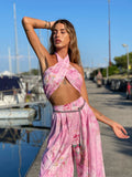 Completo top e pantalone rosa a fiori