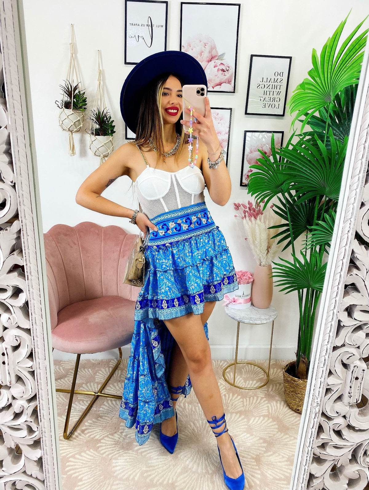 Gonna asimmetrica azzurra e celeste