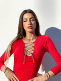 Abito aderente rosso con punto luce