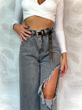 Jeans con maxi spacco grigio
