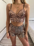 Completo top e short paillettes bronzo