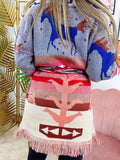 Cardigan con frange colorato con cavalli