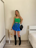 Gonna a ruota azzurra a fiorellini tiffany