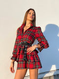 Abito scozzese con balze e bottoncini