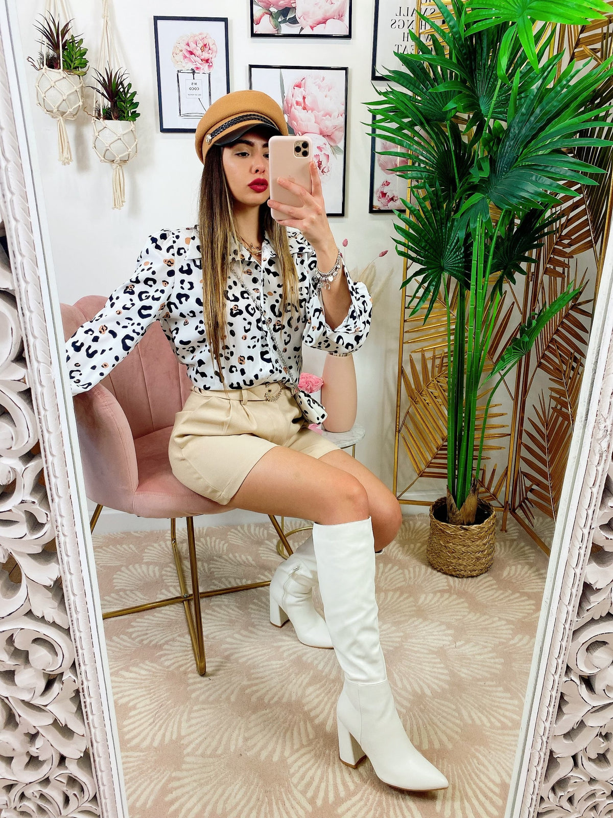 Camicia maculata con borsetta Bianca