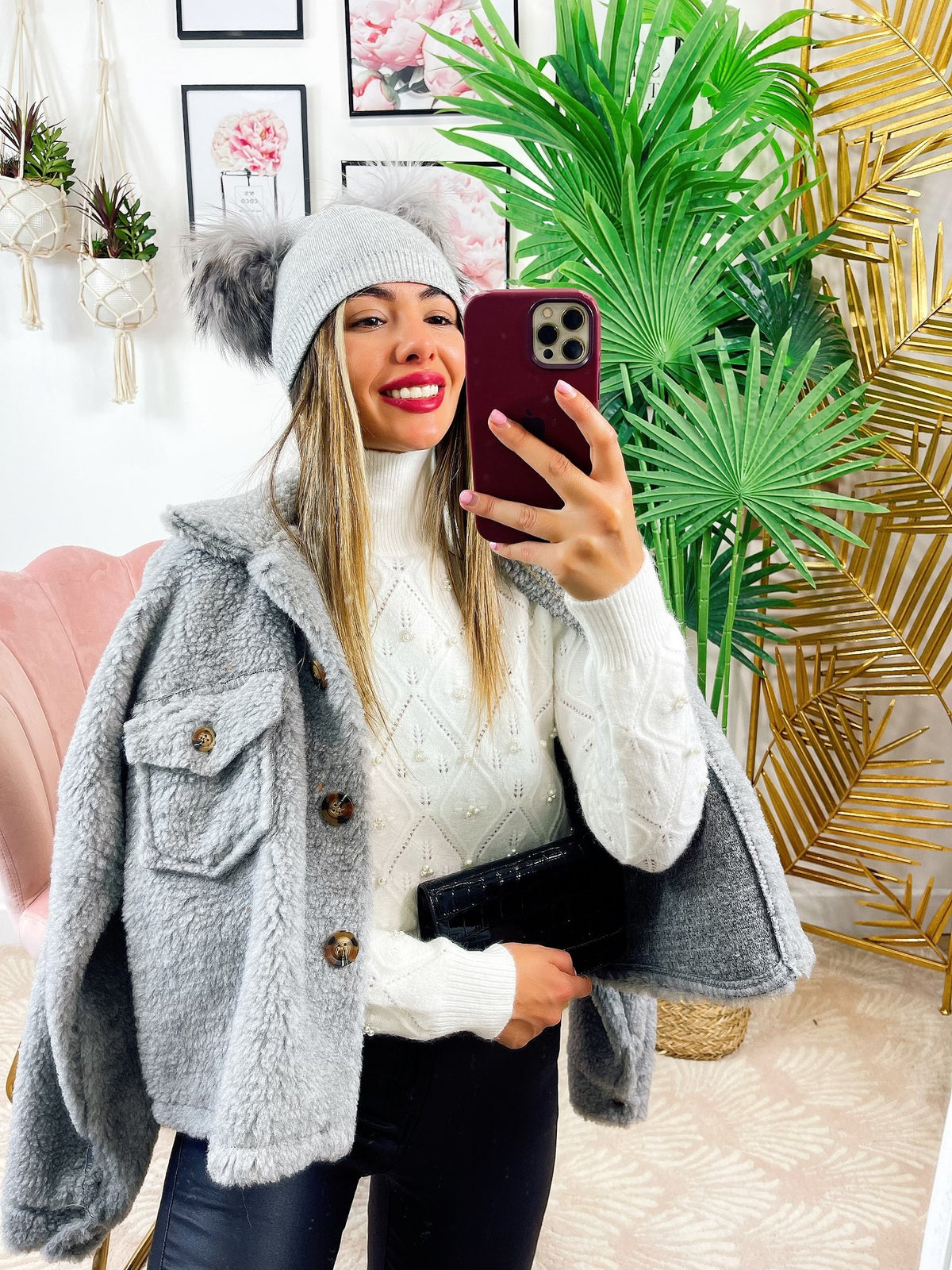 Cappotto corto Teddy grigio