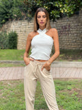 Top con incrocio sul collo bianco