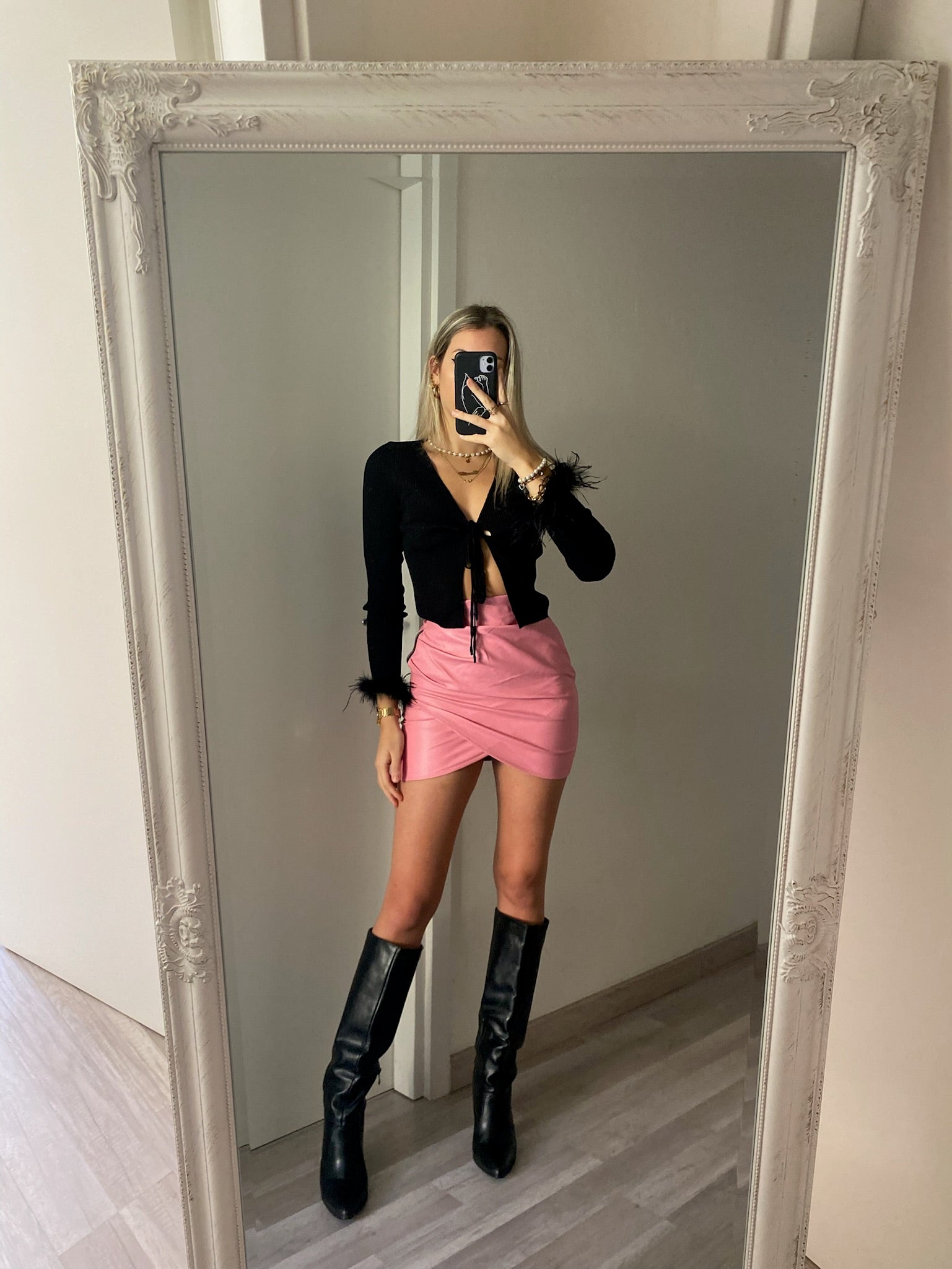 Gonna in ecopelle con zip laterale rosa