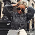 Maglione grigio con perle