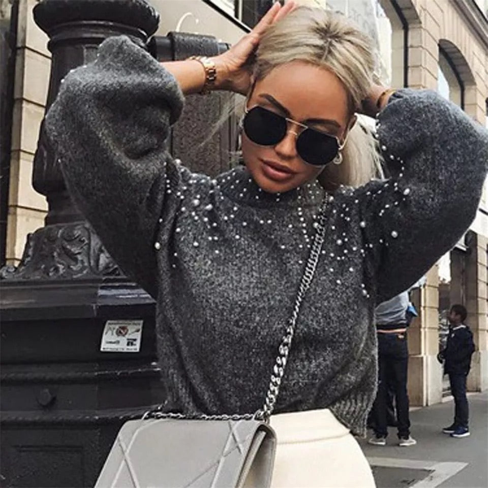 Maglione grigio con perle