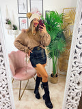 Maglione con spalline pelose camel