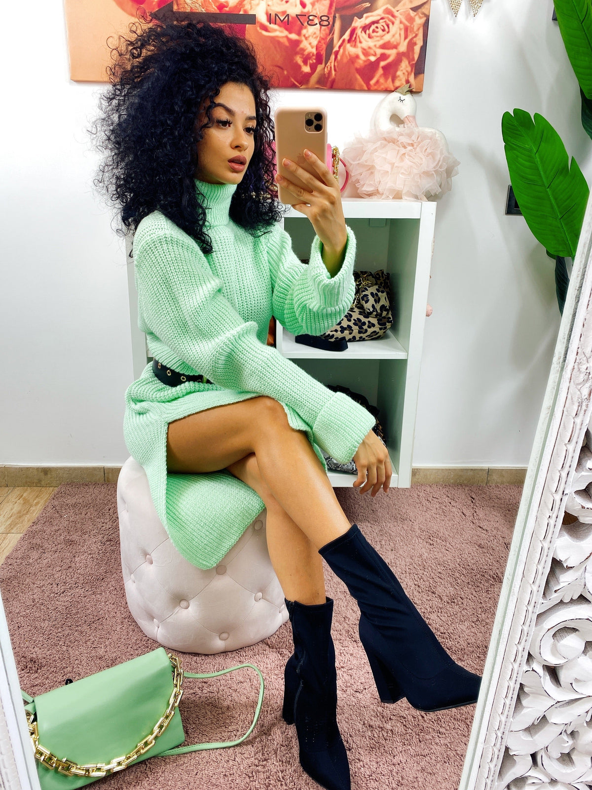 Abito midi in maglia menta