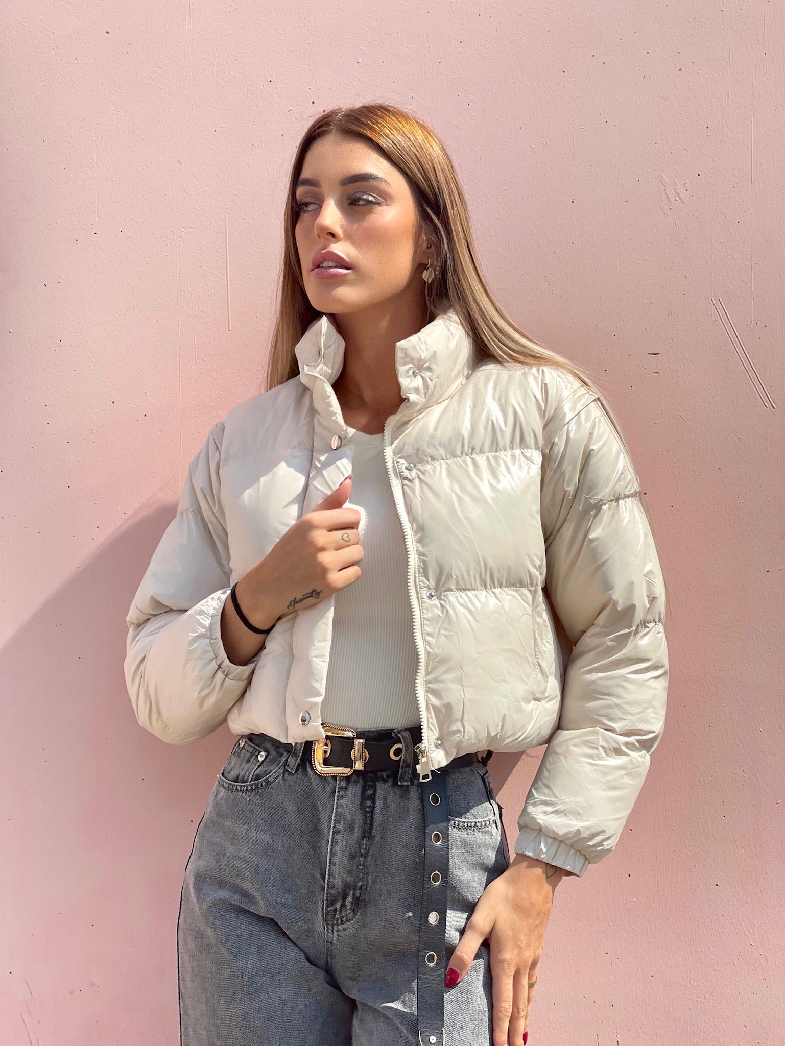 Piumino Crop beige