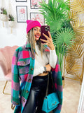 Maxi camicione a quadri celesti e fucsia