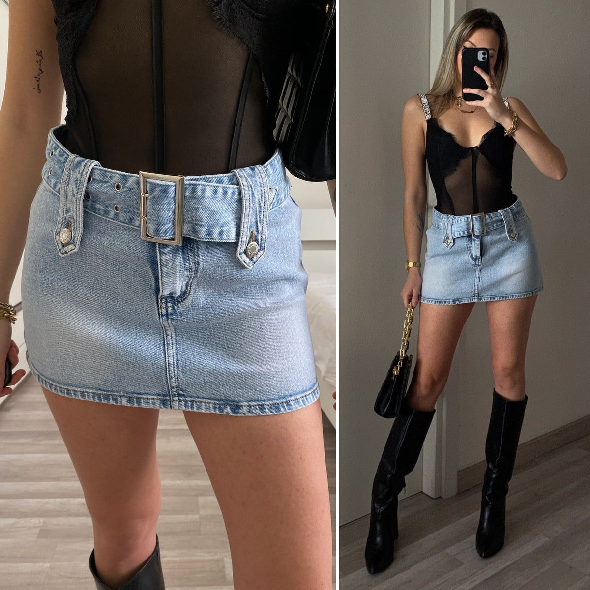 Mini in jeans con cintura