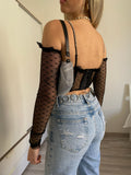Top nero in velo e strass
