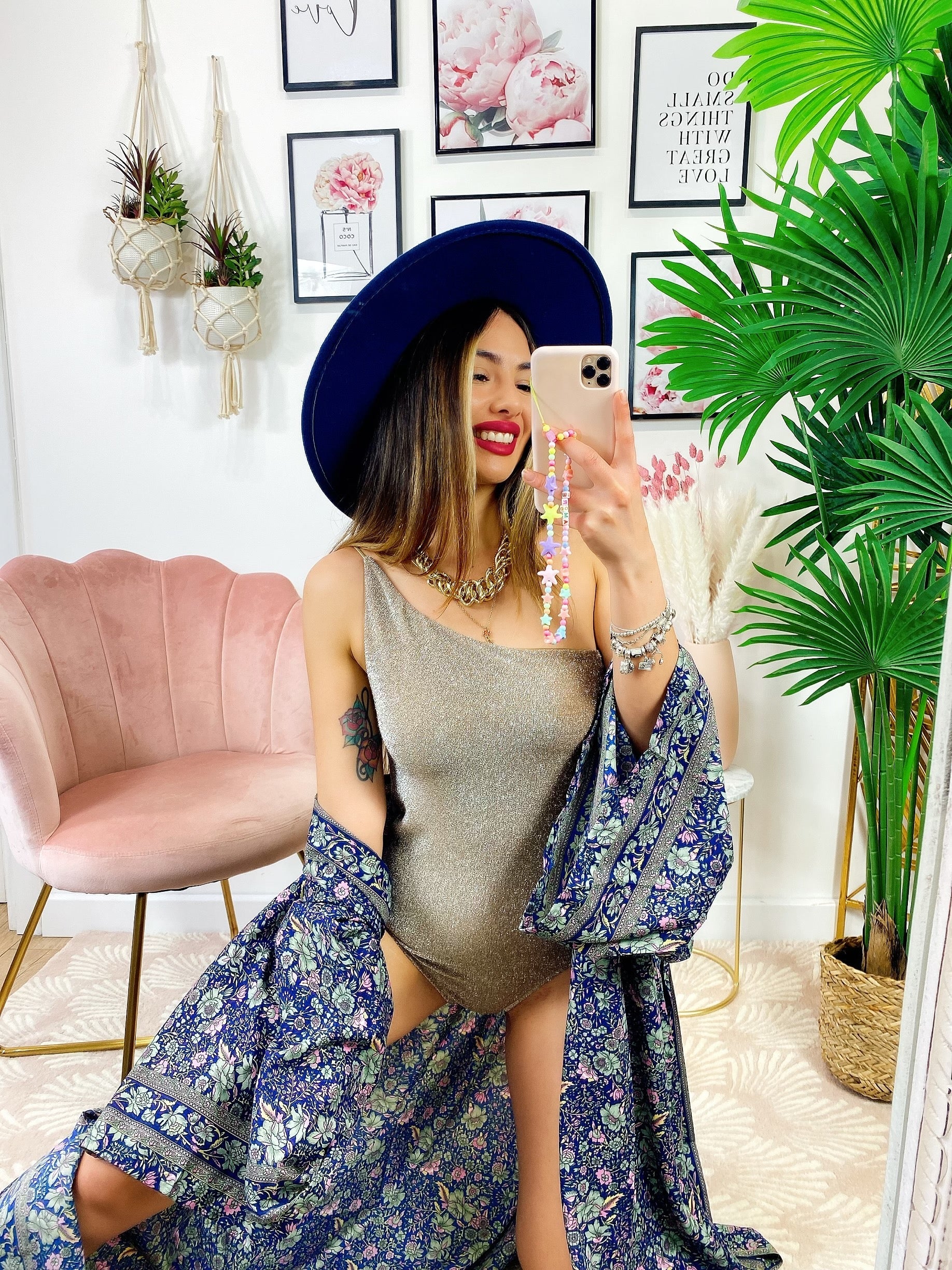 Kimono blu oro rosa