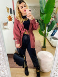 Cardigan manica lunga con perle peonia